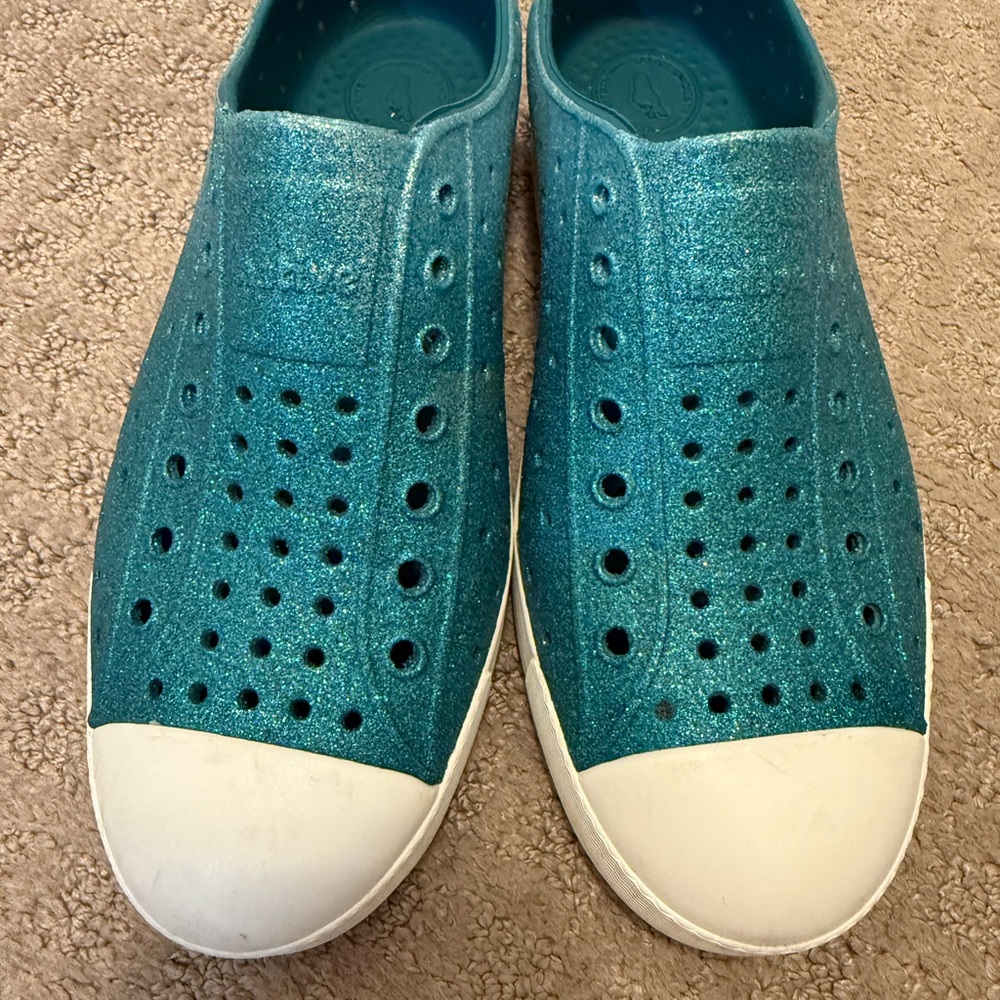 Native Jefferson Teal Bling Slip-On Shoes with White Soles